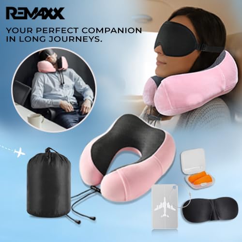 REMAXX Memory Foam Travel Neck Pillow with Bag Tag (Pink)