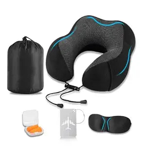 REMAXX Memory Foam Travel Neck Pillow with Bag Tag (Black)