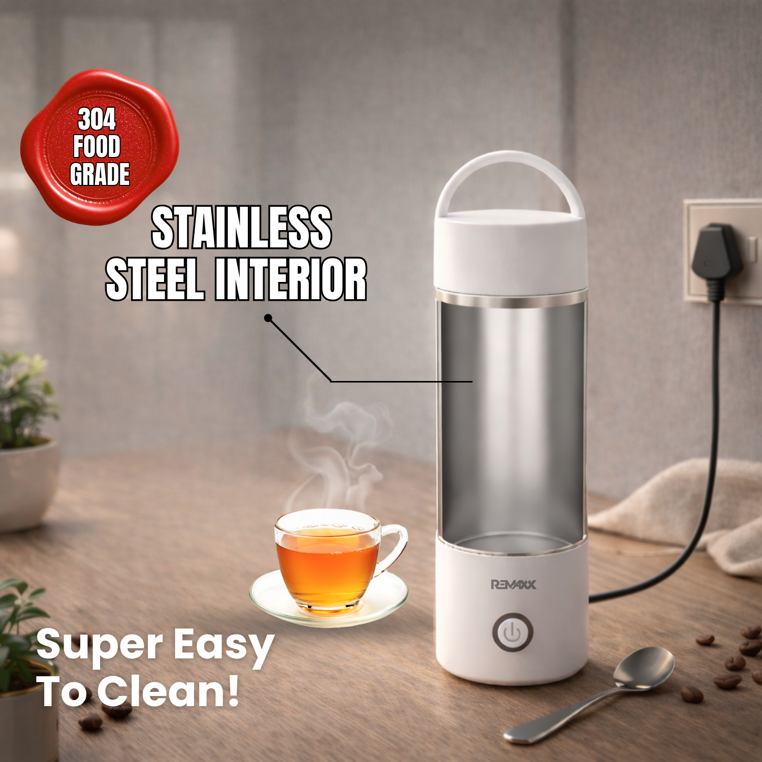 Remaxx Thermo X 400ML Electric Kettle | 304 Food Grade Stainless Steel | Quick Boil Technology | 300W | Auto Shut-Off | Leak Proof | Cool Touch Body | Ideal for Office, Travel & Home (Portable)