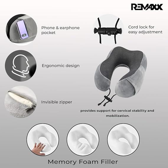 REMAXX Memory Foam Travel Neck Pillow  (Grey)