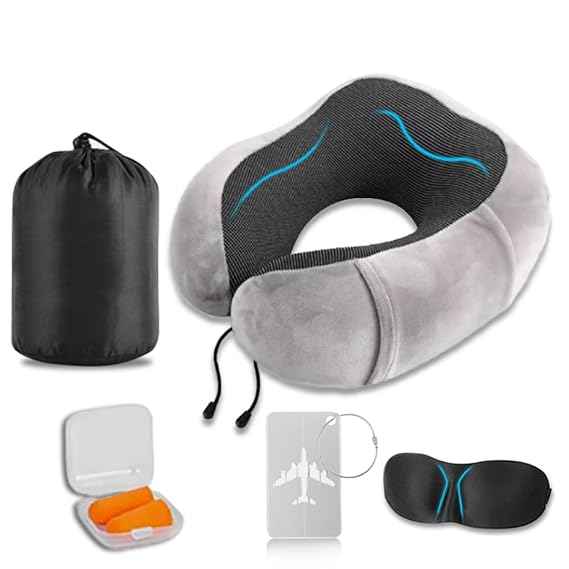 REMAXX Memory Foam Travel Neck Pillow with Bag Tag (grey)