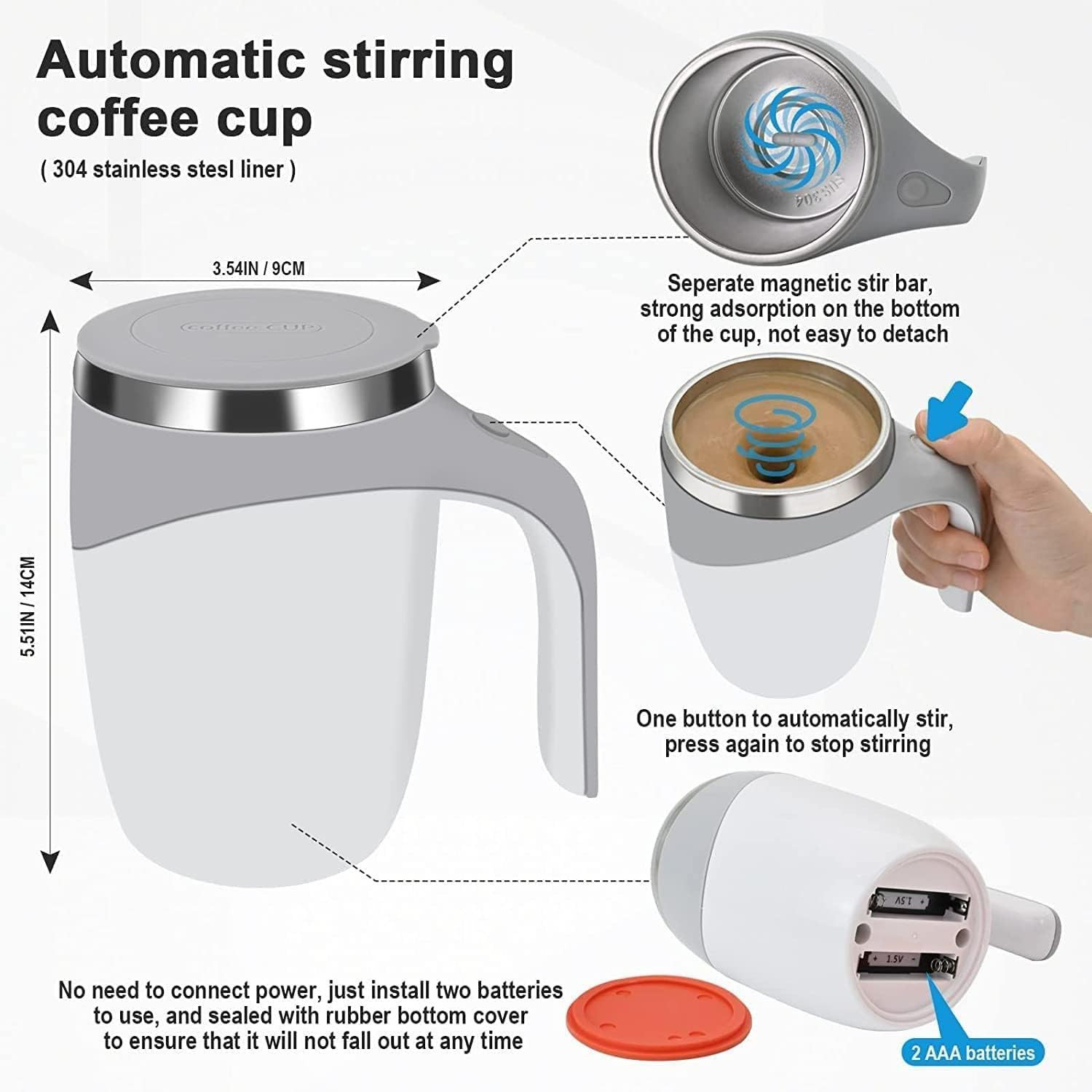 REMAXX Silver Automatic Magnetic Self Stirring Coffee Mug