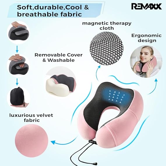 REMAXX Memory Foam Travel Neck Pillow with Bag Tag (Pink)