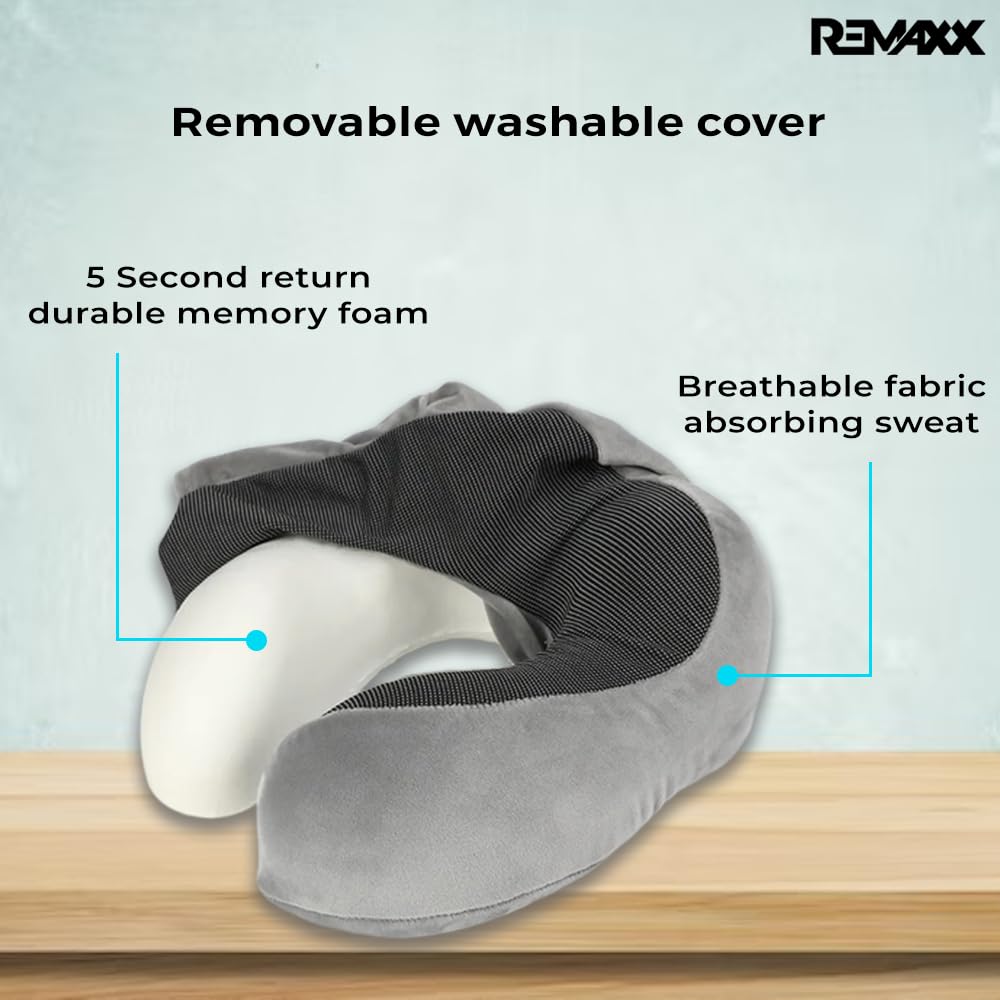 REMAXX Memory Foam Travel Neck Pillow  (Grey)