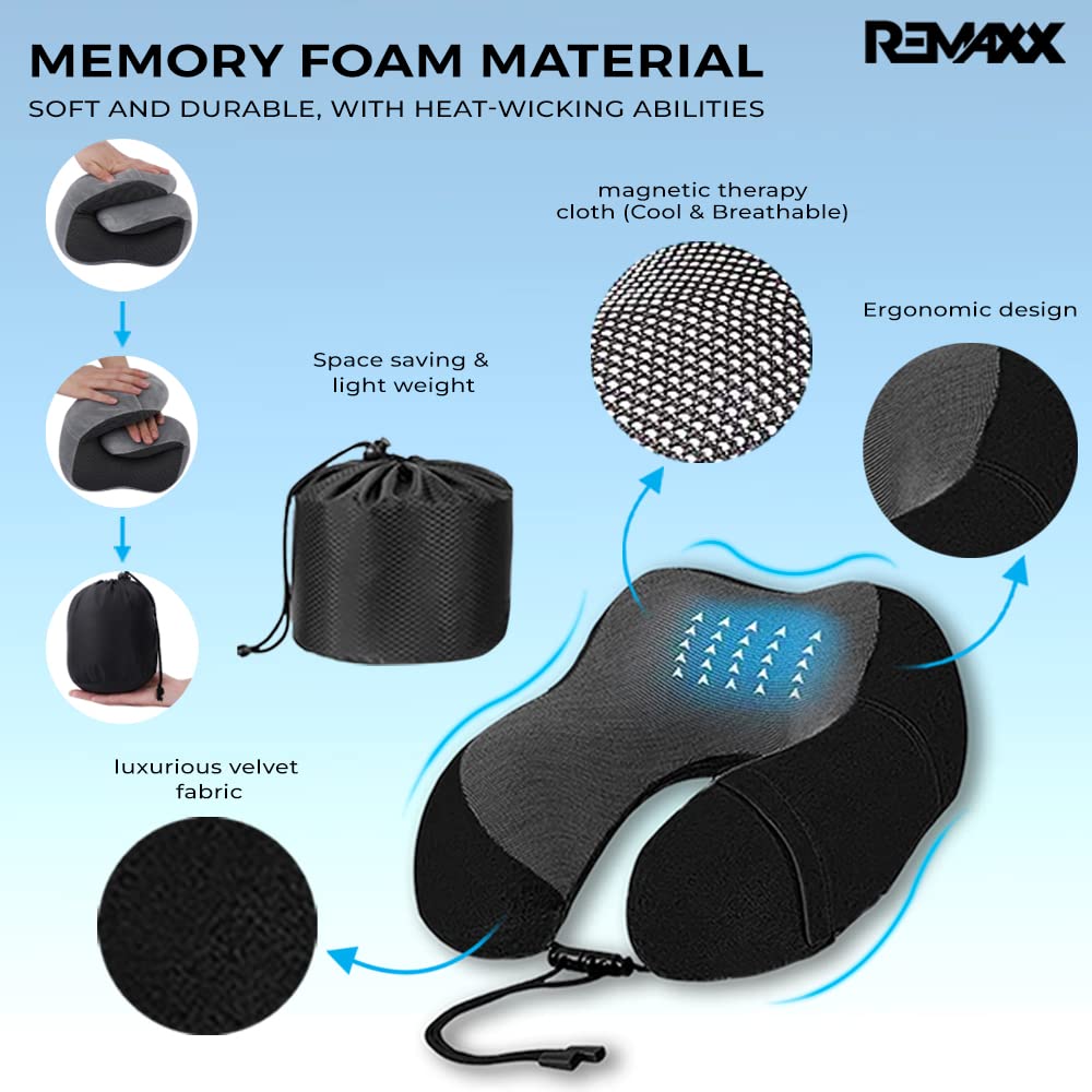 REMAXX Memory Foam Travel Neck Pillow  (Black)