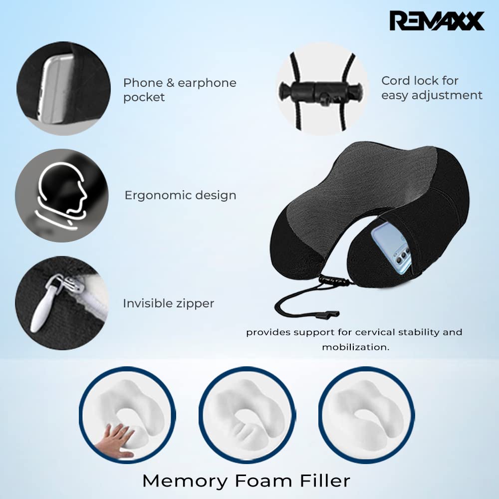 REMAXX Memory Foam Travel Neck Pillow  (Black)