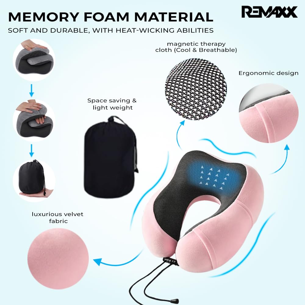 REMAXX Memory Foam Travel Neck Pillow  (Pink)