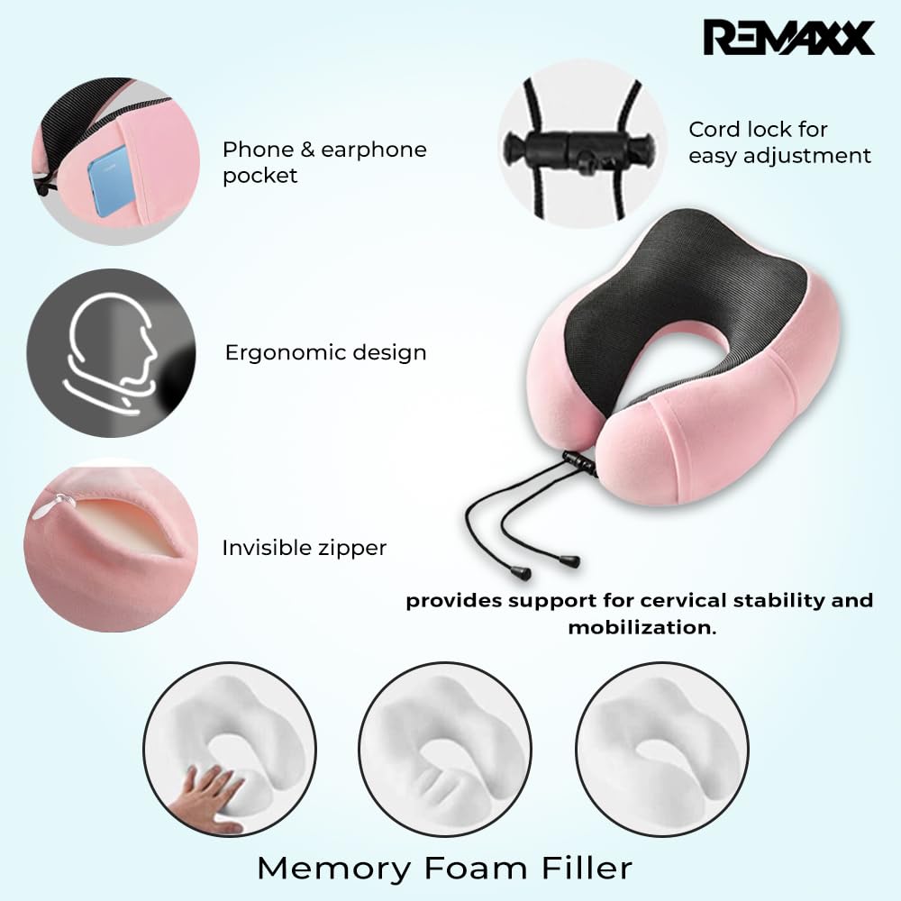 REMAXX Memory Foam Travel Neck Pillow  (Pink)