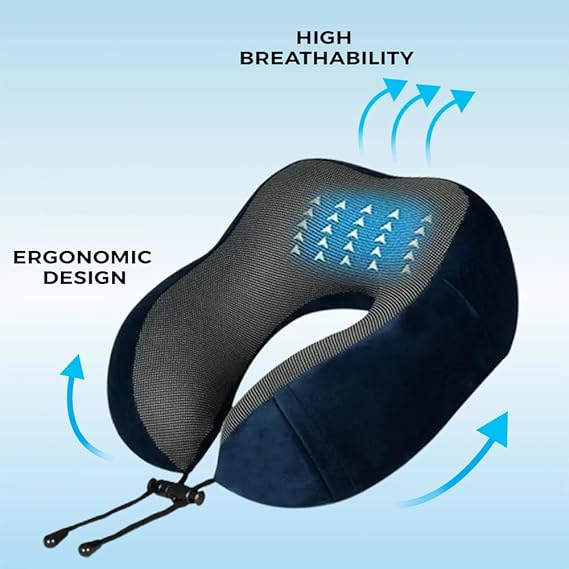 REMAXX Memory Foam Travel Neck Pillow with Bag Tag (Blue)