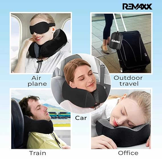 REMAXX Memory Foam Travel Neck Pillow  (Grey)