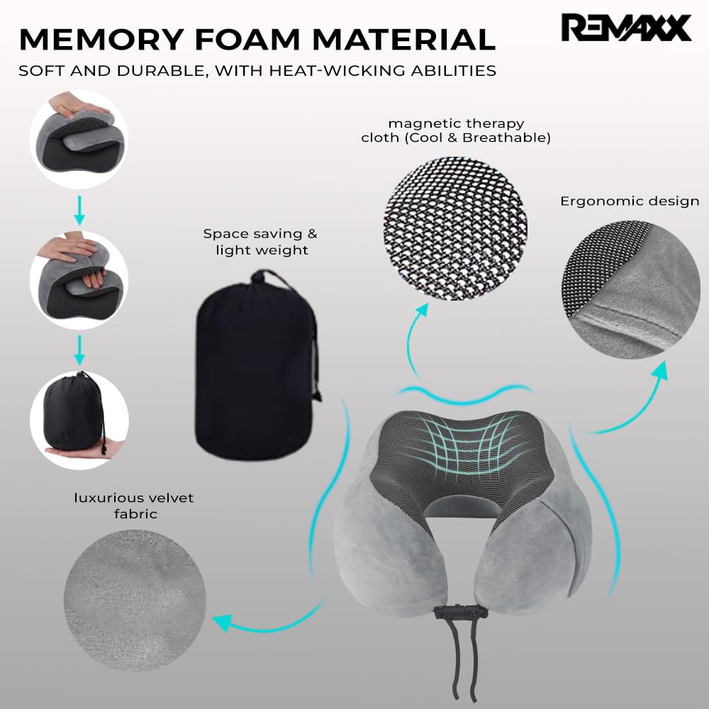 REMAXX Memory Foam Travel Neck Pillow  (Grey)