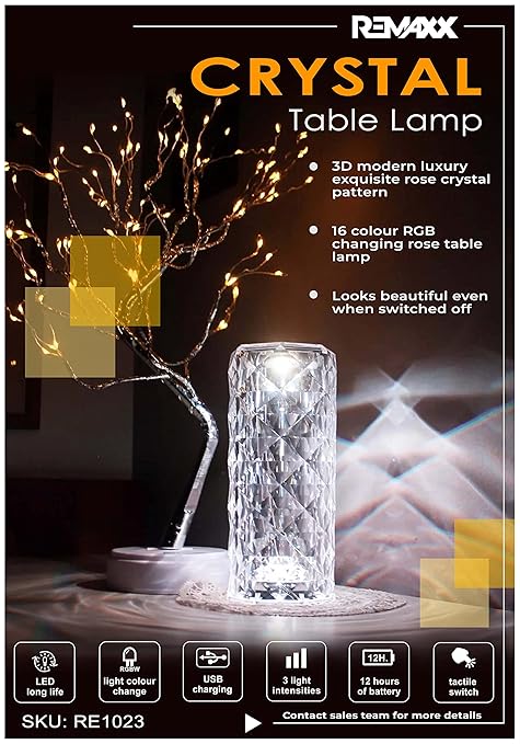 REMAXX Muticolored LED Crystal Diamond Table Lamp