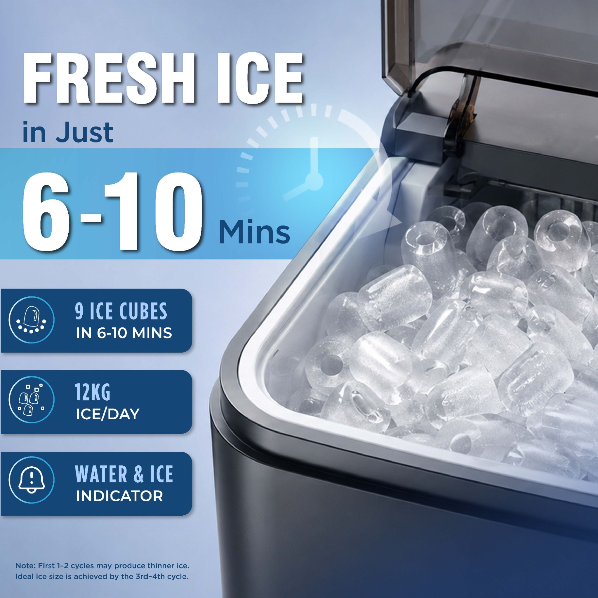 REMAXX ICEMATE Portable Ice Maker | 12kg Ice in 24 Hours | 6-9 Bullet Ice Cubes in 6-10 Minutes | Self-Cleaning | Adjustable Ice Sizes | 1.2L Water Tank | For Home, Office & Parties