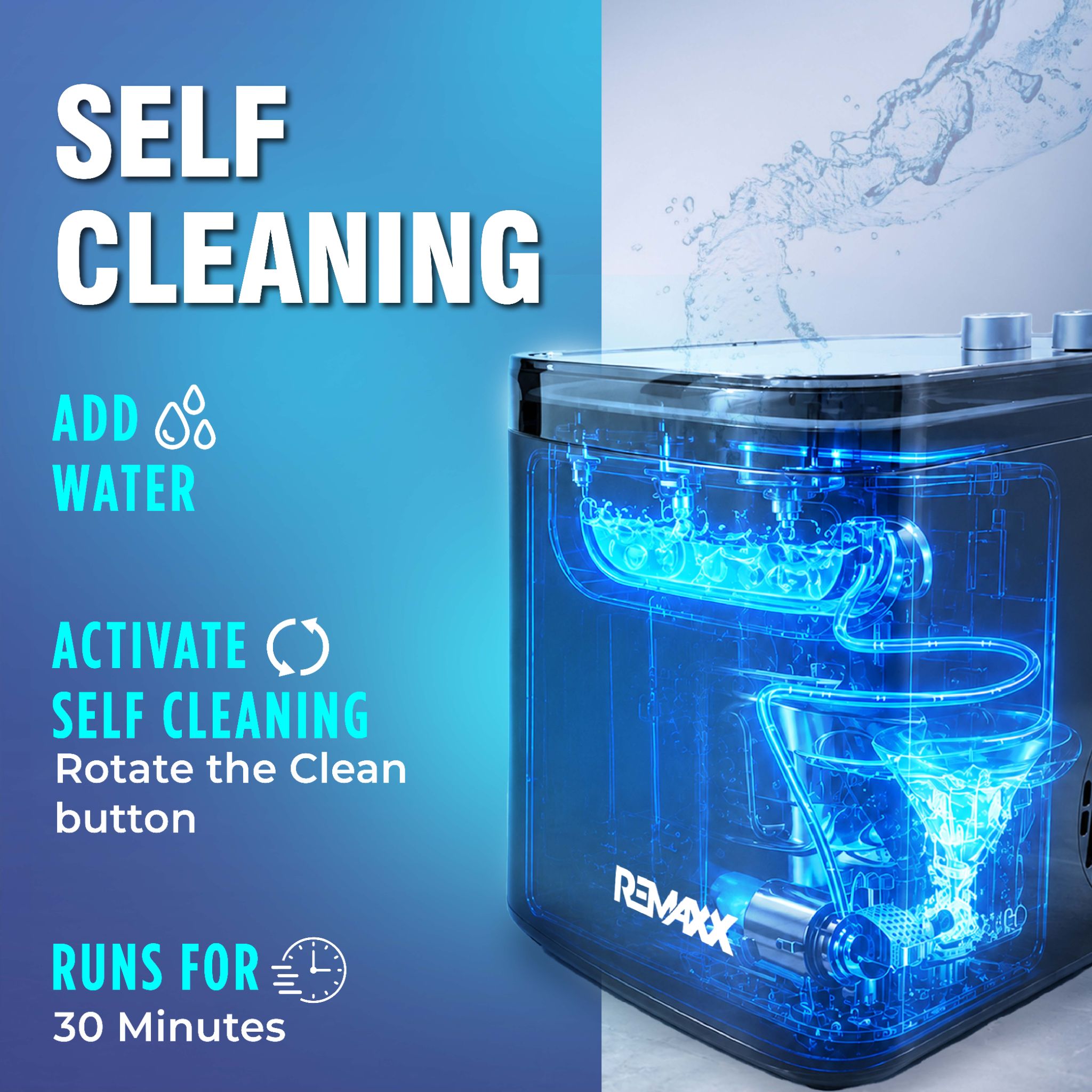 REMAXX ICEMATE Portable Ice Maker | 12kg Ice in 24 Hours | 6-9 Bullet Ice Cubes in 6-10 Minutes | Self-Cleaning | Adjustable Ice Sizes | 1.2L Water Tank | For Home, Office & Parties
