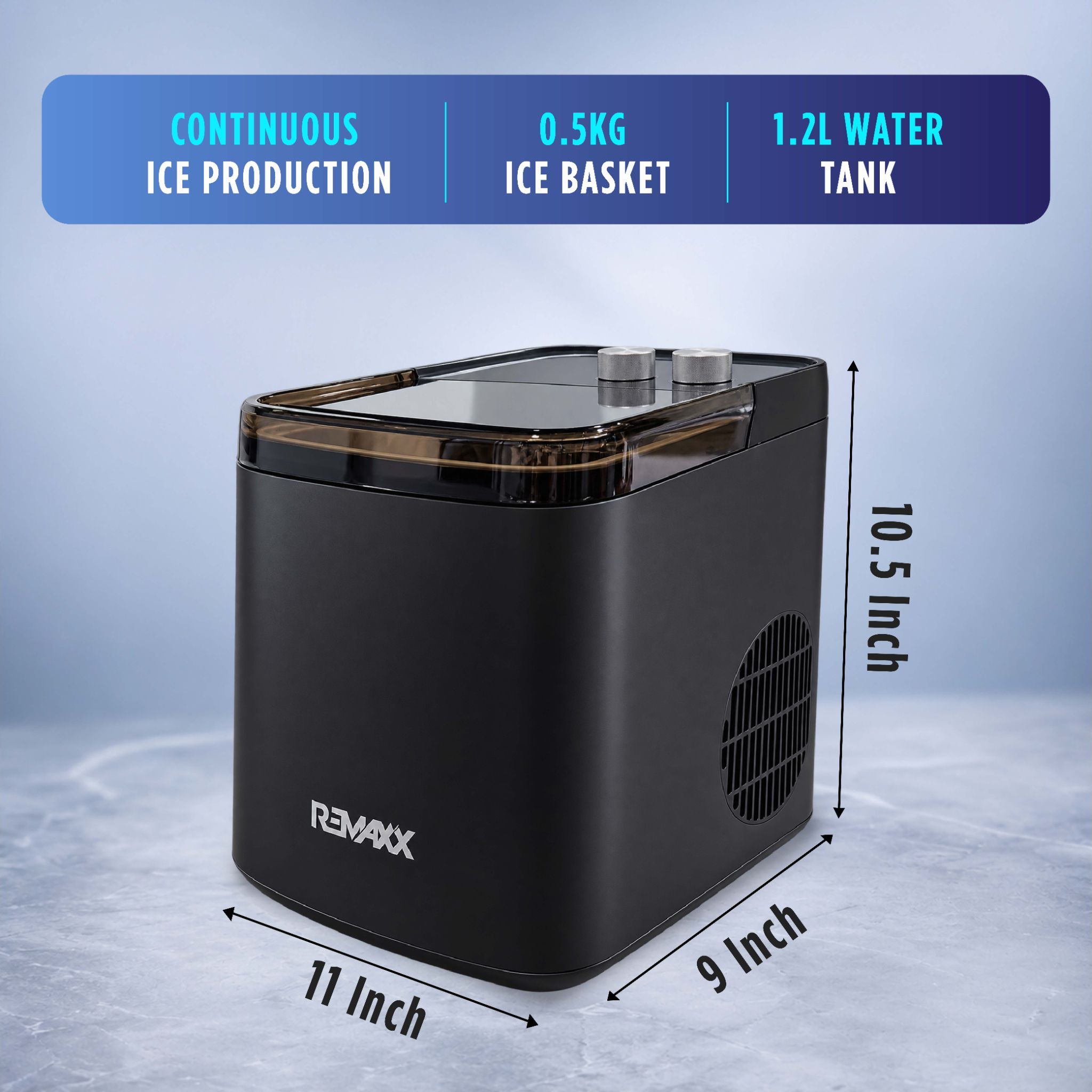 REMAXX ICEMATE Portable Ice Maker | 12kg Ice in 24 Hours | 6-9 Bullet Ice Cubes in 6-10 Minutes | Self-Cleaning | Adjustable Ice Sizes | 1.2L Water Tank | For Home, Office & Parties