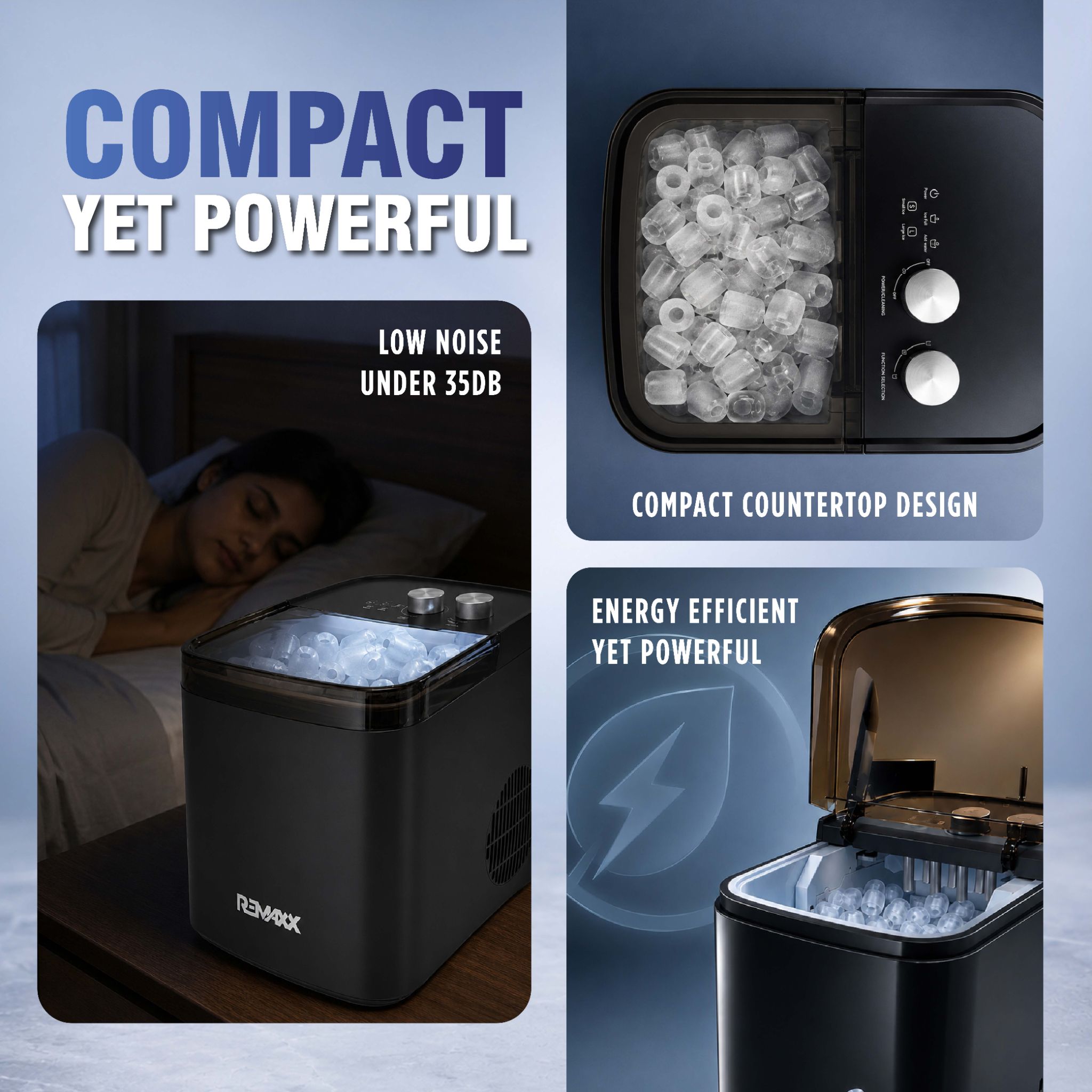 REMAXX ICEMATE Portable Ice Maker | 12kg Ice in 24 Hours | 6-9 Bullet Ice Cubes in 6-10 Minutes | Self-Cleaning | Adjustable Ice Sizes | 1.2L Water Tank | For Home, Office & Parties