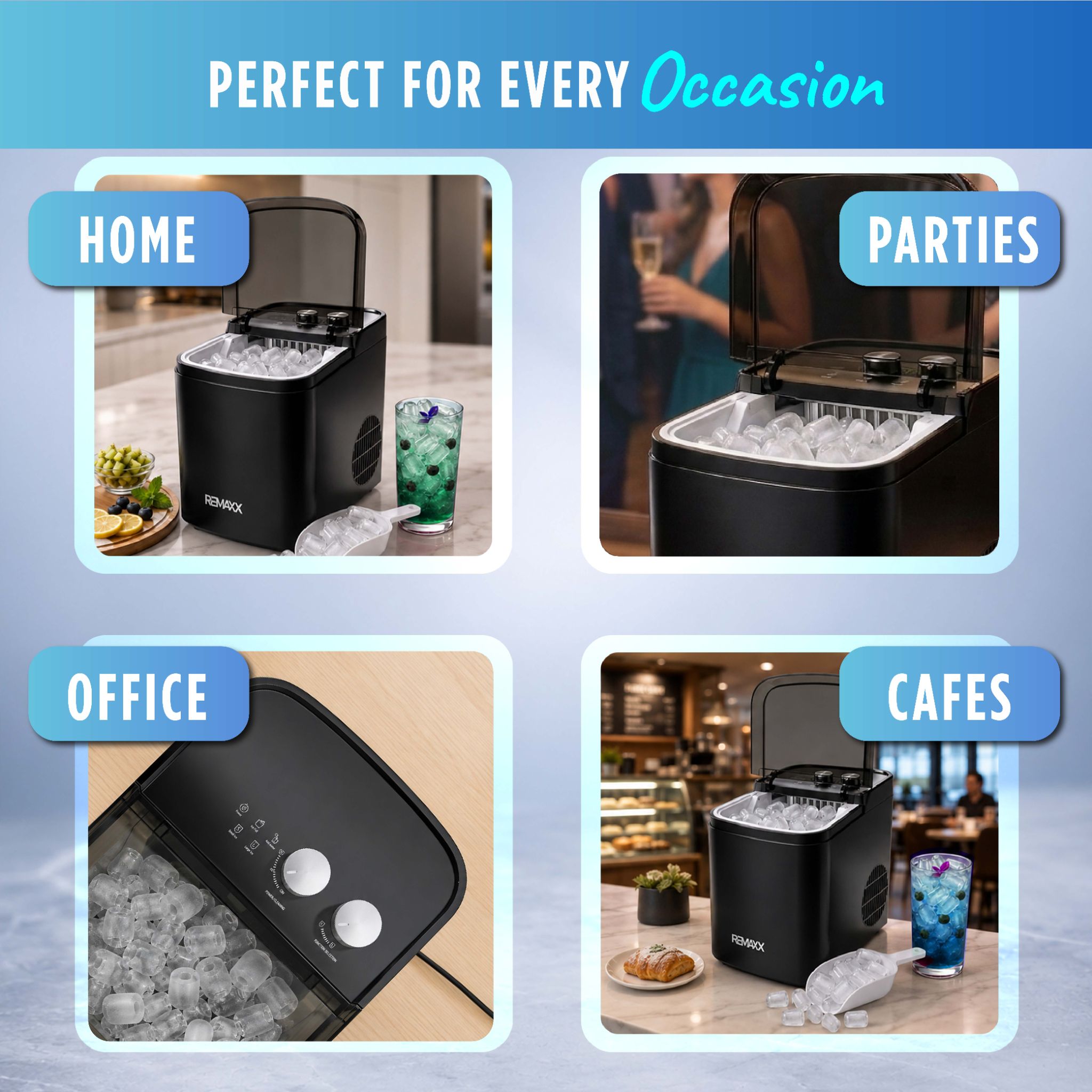 REMAXX ICEMATE Portable Ice Maker | 12kg Ice in 24 Hours | 6-9 Bullet Ice Cubes in 6-10 Minutes | Self-Cleaning | Adjustable Ice Sizes | 1.2L Water Tank | For Home, Office & Parties
